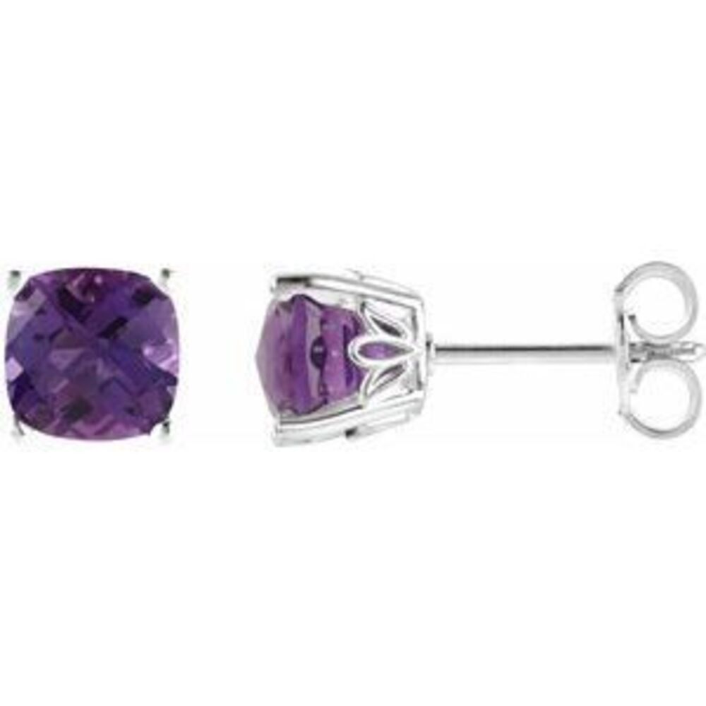14k White 6x6 Mm Cushion Natural Amethyst Earrings